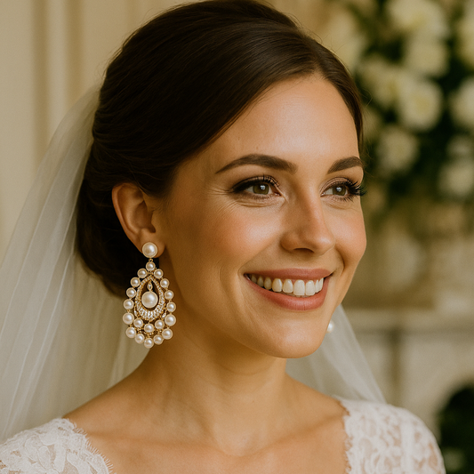 Elegant Pearl & Crystal Chandelier Earrings for Brides - Glam Duchess