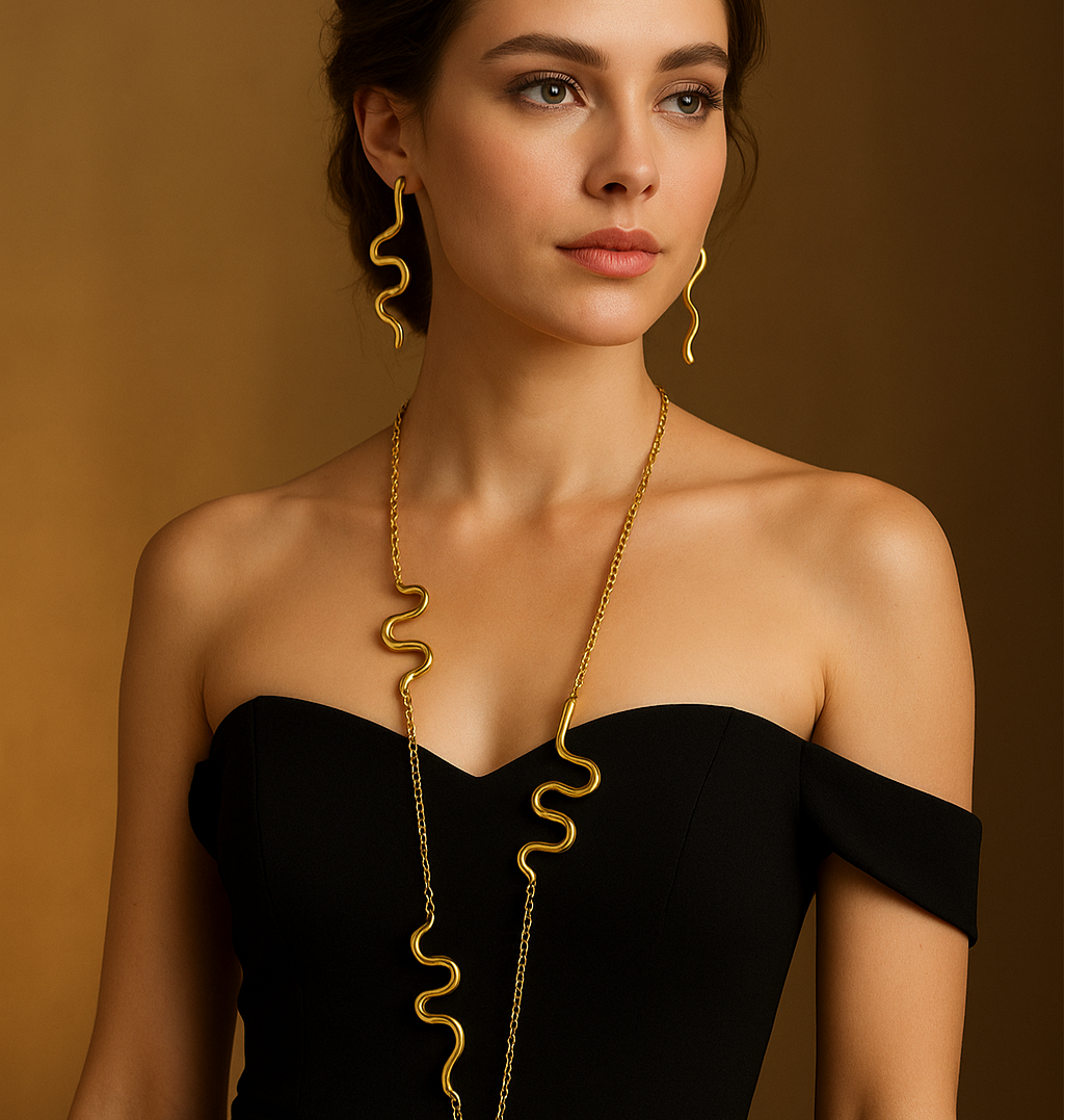 18K Gold plated Snake Necklace Earrings Jewelry Set - Glam Duchess