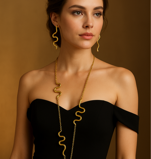 18K Gold plated Snake Necklace Earrings Jewelry Set - Glam Duchess