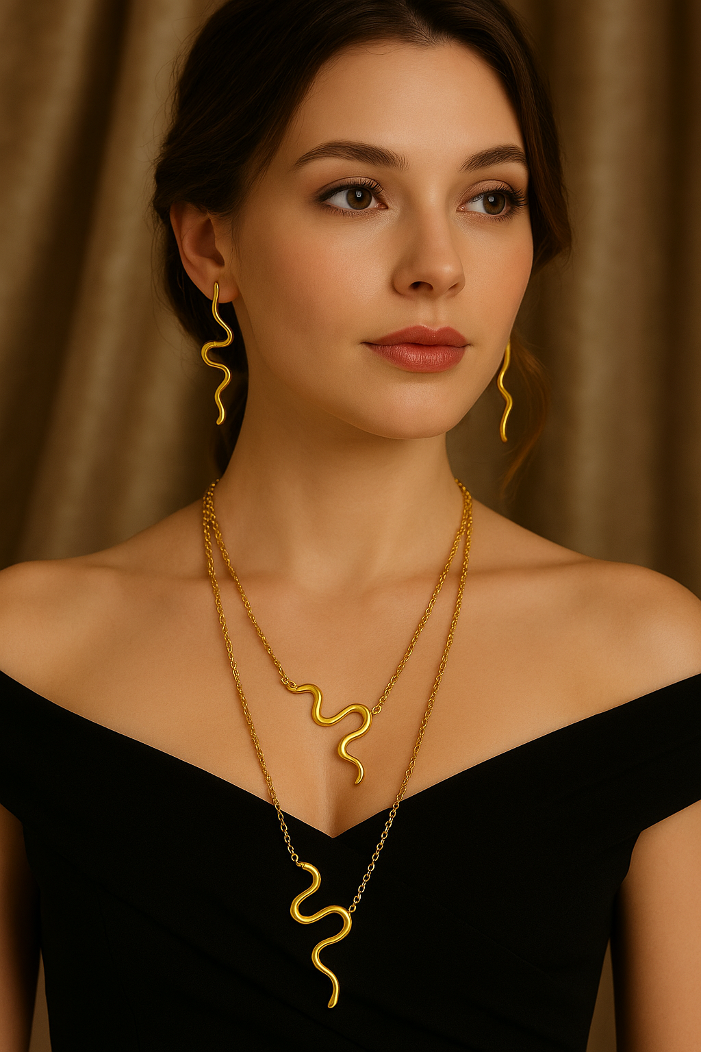 18K Gold plated Snake Necklace Earrings Jewelry Set - Glam Duchess