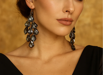Faceted Teardrop Earrings - Luxury Chandelier Dangle Evening Statement Jewelry