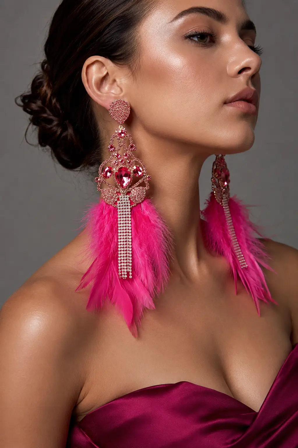 Oversized Teardrop Stone Center Rhinestone Fringe Lightweight Feather Drop Statement Earrings - Earrings from Glam Duchess