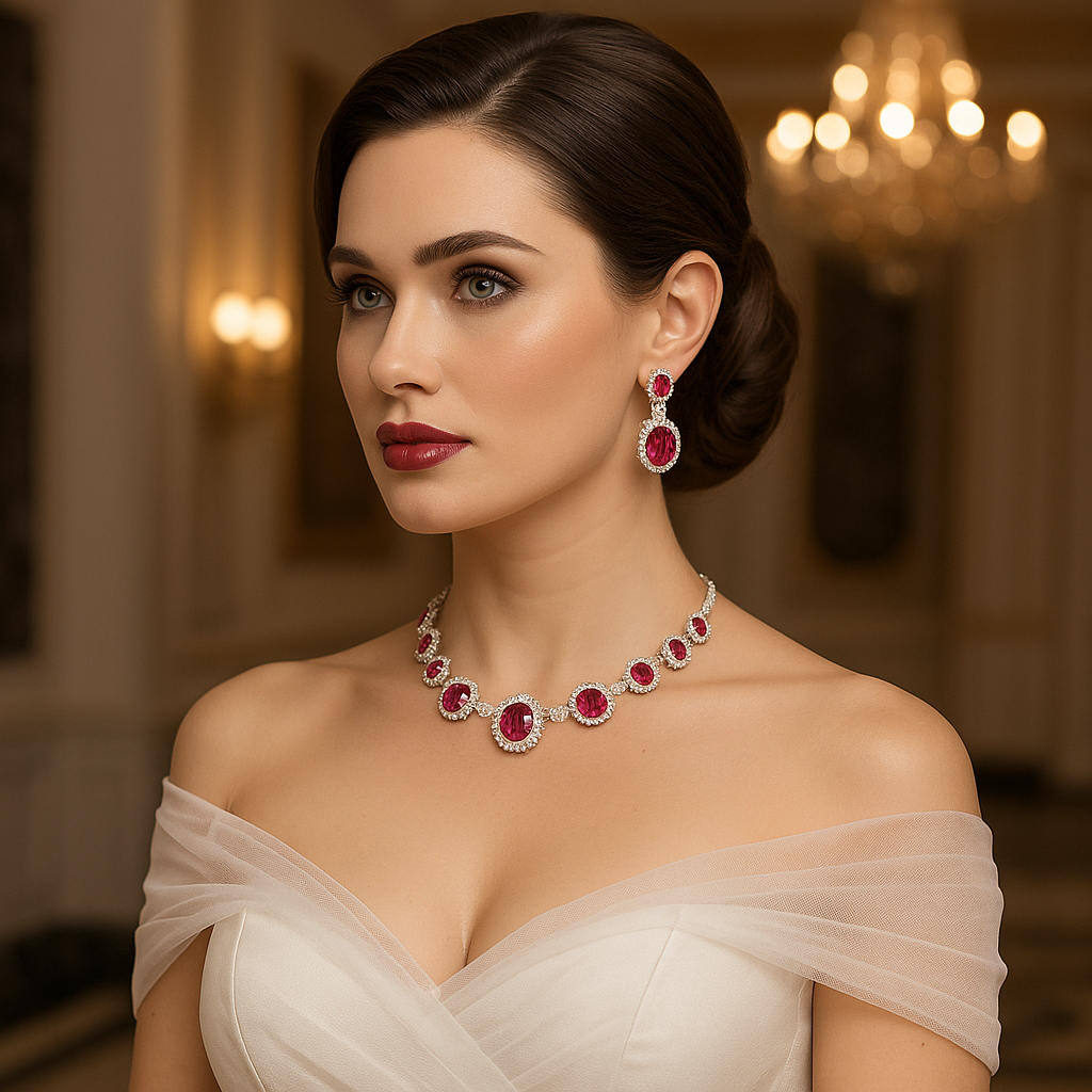 Hot Pink Fuchsia Rhinestone Necklace and Earring Set - Glam Duchess