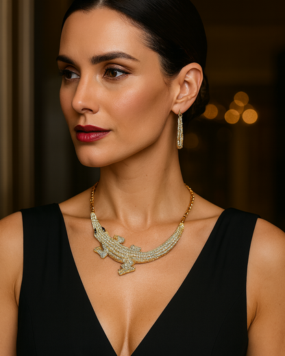 Luxury Crystal Crocodile Statement Necklace Jewelry - Glam Duchess