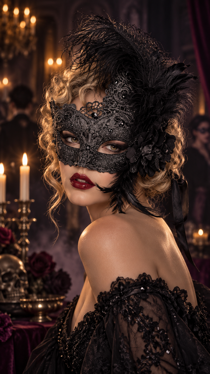 Halloween Feather Flower Masquerade Mask - Masks from Glam Duchess