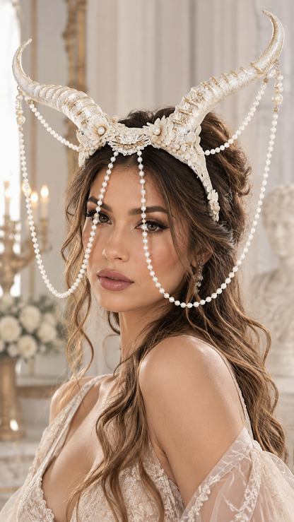 Draped Bead Flower Horns Headband - Headbands from Glam Duchess