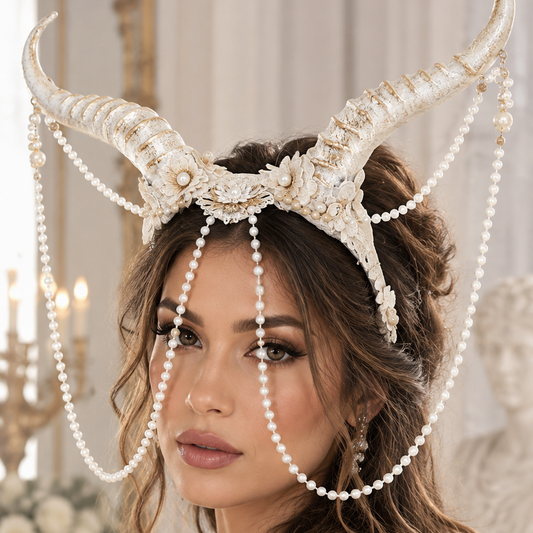 Draped Bead Flower Horns Headband - Headbands from Glam Duchess