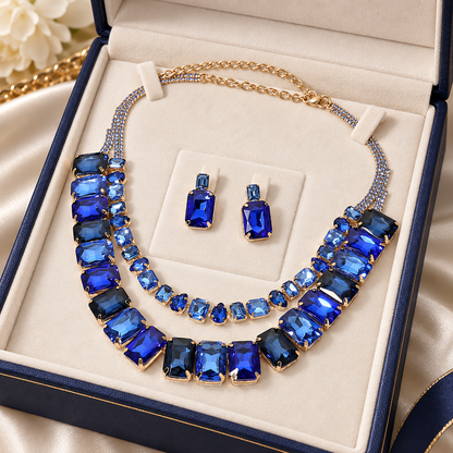 Layered Faceted Emerald Cut Gem Link Statement Evening Necklace - Jewelry Sets from Glam Duchess