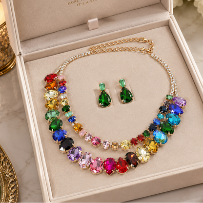 Layered Faceted Emerald Cut Gem Link Statement Evening Necklace - Jewelry Sets from Glam Duchess