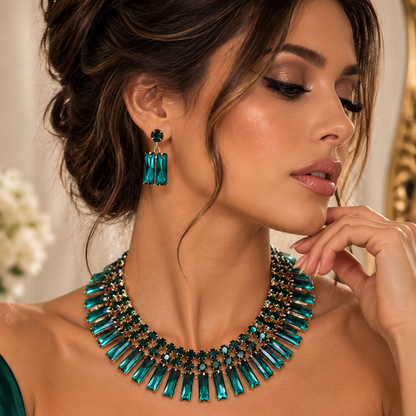 Round Rectangle Stone Cluster Evening Necklace - Jewelry Sets from Glam Duchess