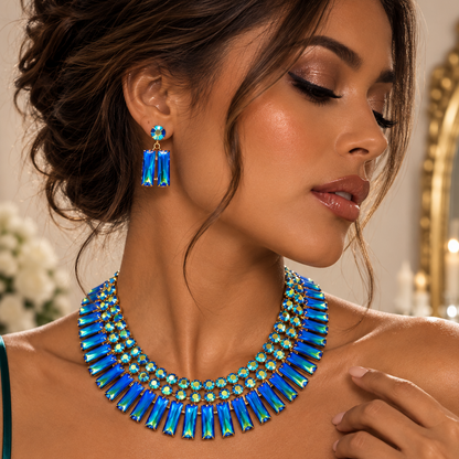 Round Rectangle Stone Cluster Evening Necklace - Jewelry Sets from Glam Duchess