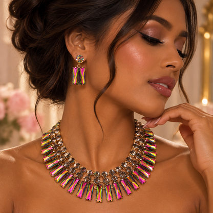 Round Rectangle Stone Cluster Evening Necklace - Jewelry Sets from Glam Duchess