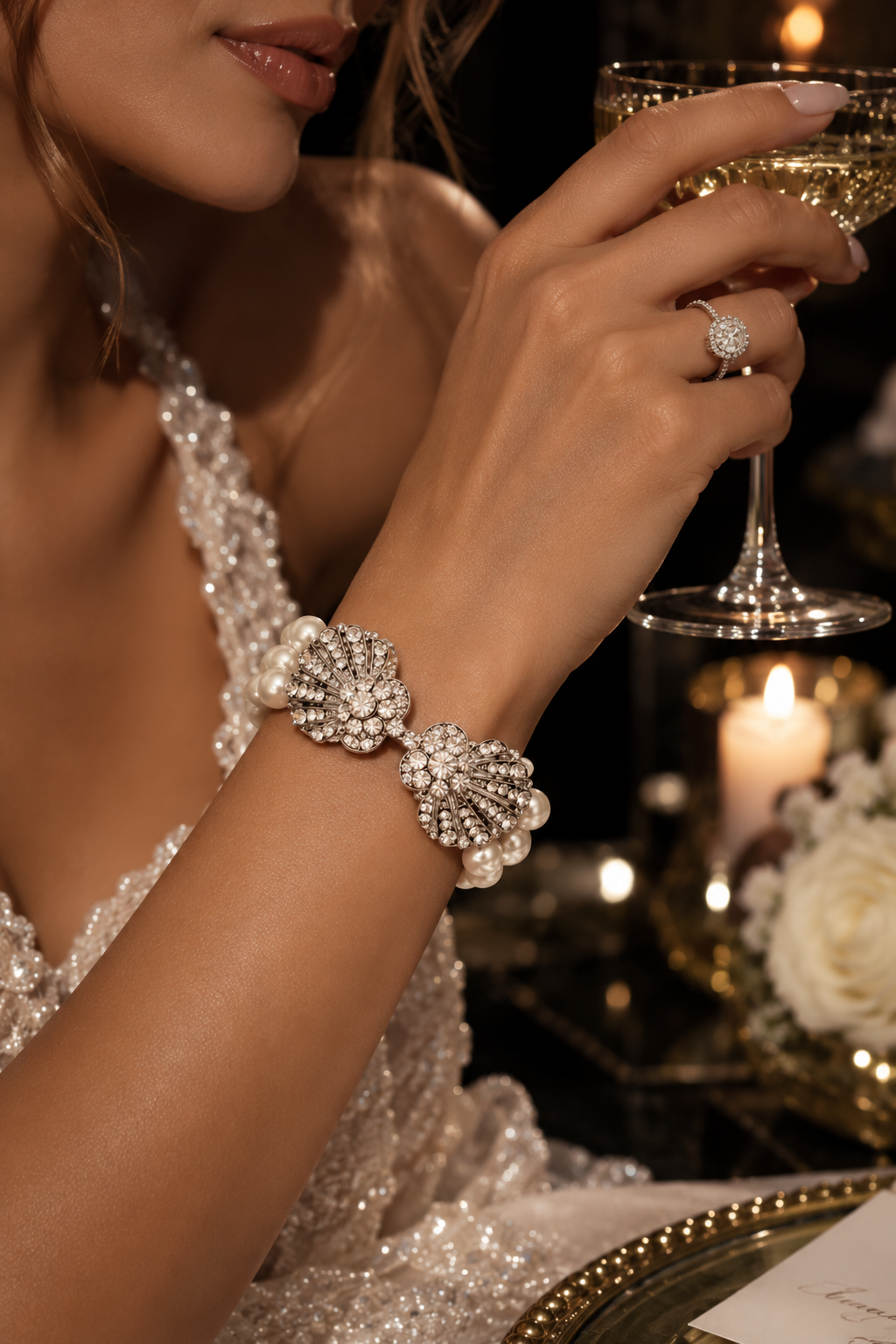 Pearl crystals stretachable bracelet - Uncategorized from Glam Duchess