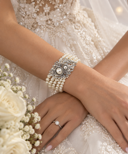 Special Design stretchable pearl crystal wedding bracelet - Uncategorized from Glam Duchess
