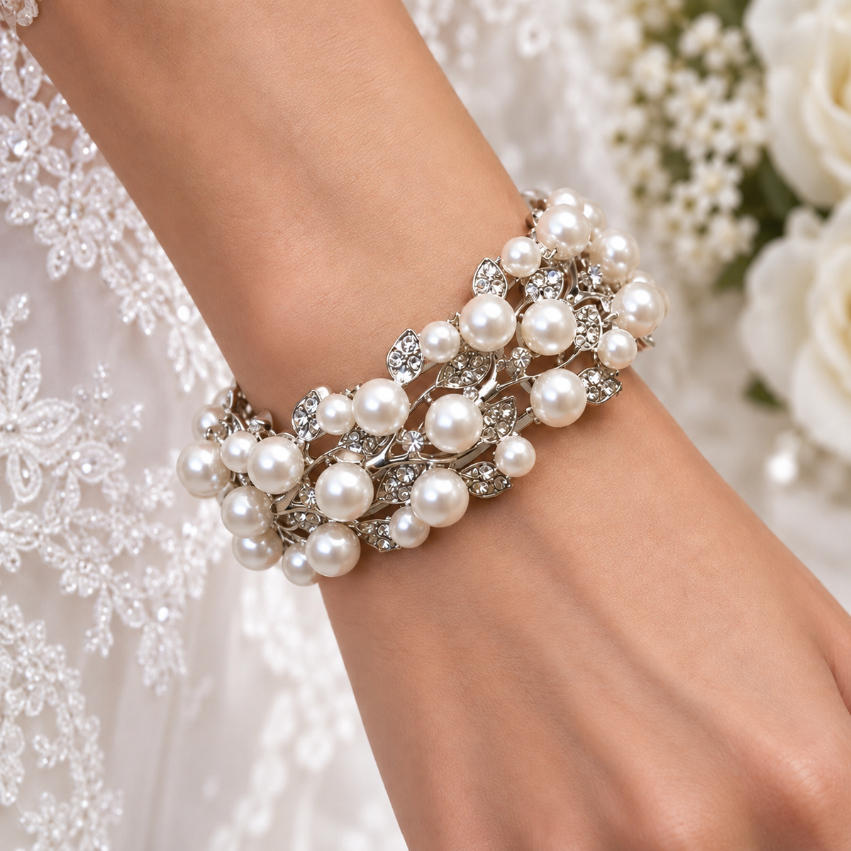 stretachable pearl crystal bracelet - Bracelets from Glam Duchess