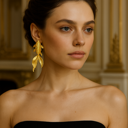 Gold Plated Koi Fish Statement Earrings, Made in Turkiye