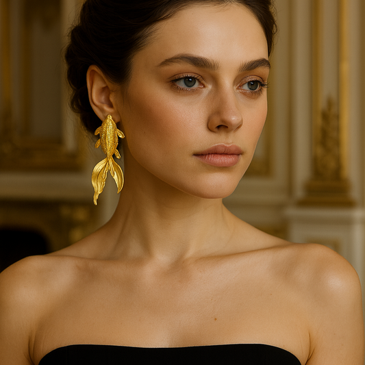 Gold Plated Koi Fish Statement Earrings, Made in Turkiye