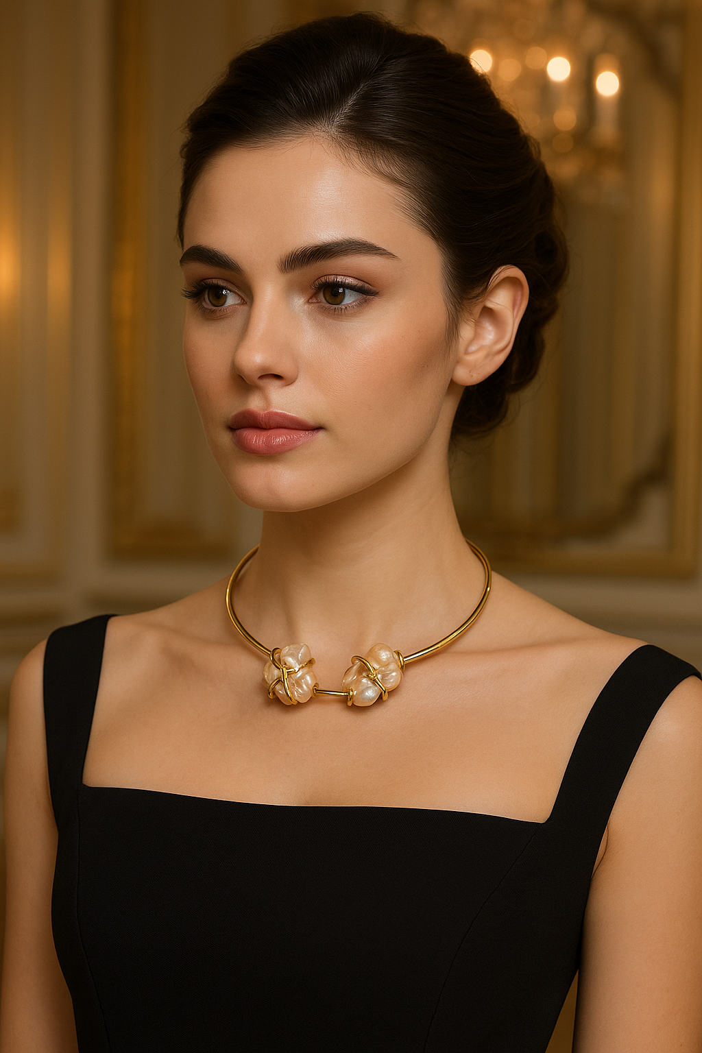 Handmade Gold Plated Baroque Pearl Choker Necklace, Collar Statement made in Turkiye