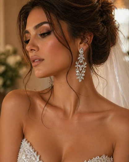 Elegant Bridal Crystal Jewelry Set – Statement Wedding Necklace, Stud Earrings & Bracelet for Brides & Special Occasions by Glam Duchess (luxury-crystal-floral-drop-necklace-bridal-evening-statement-jewelry)