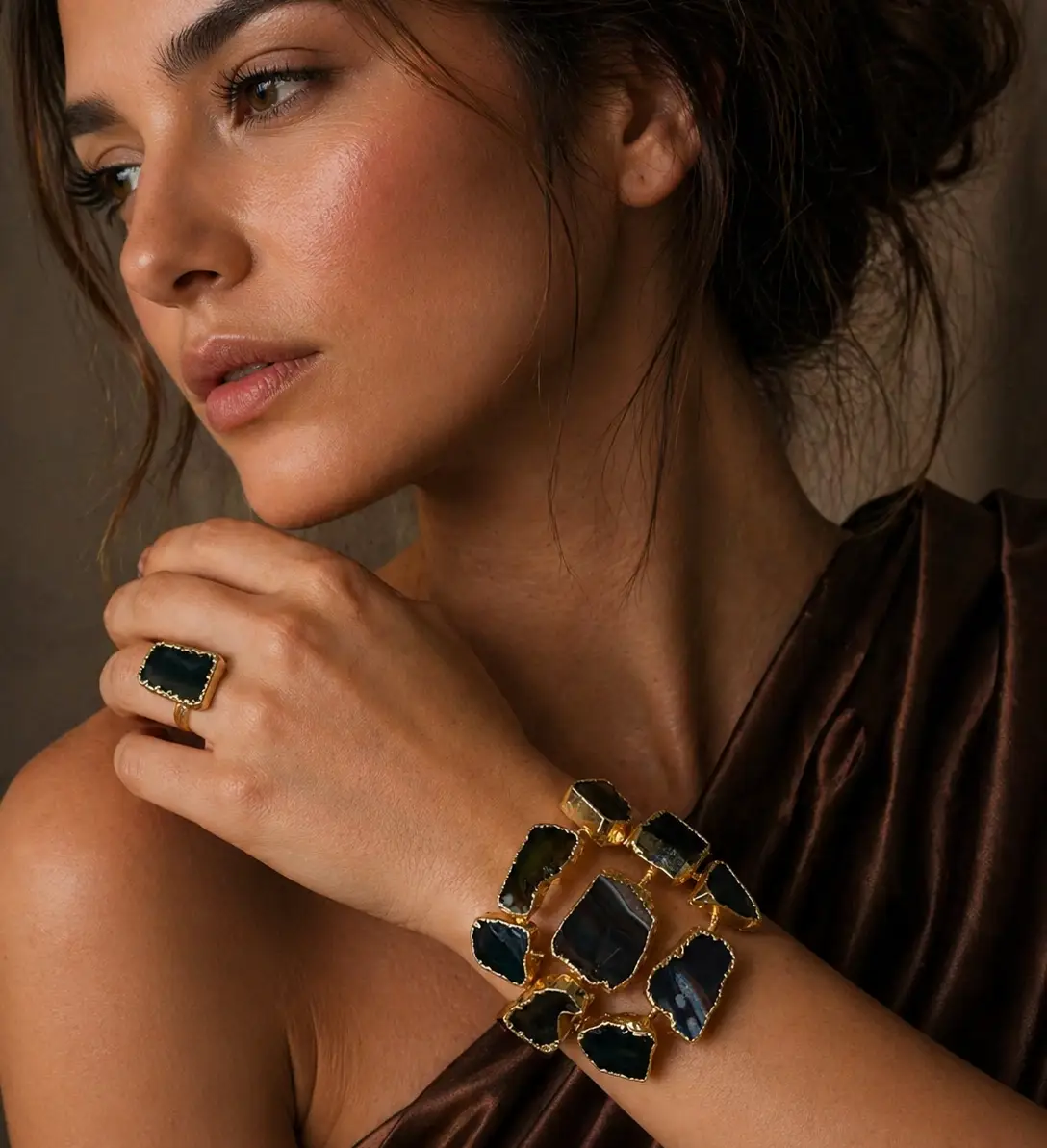 Raw Agate Bracelet – Handmade Gold-Plated Chunky Cuff & Ring Set | Bohemian Gemstone Jewelry by Glam Duchess (handmade-gold-plated-chunky-raw-agate-cuff-bracelet-and-ring-set-bohemian-bold-statement-gemstone-jewelry-natural-stone-bracelet-ring-404957911)