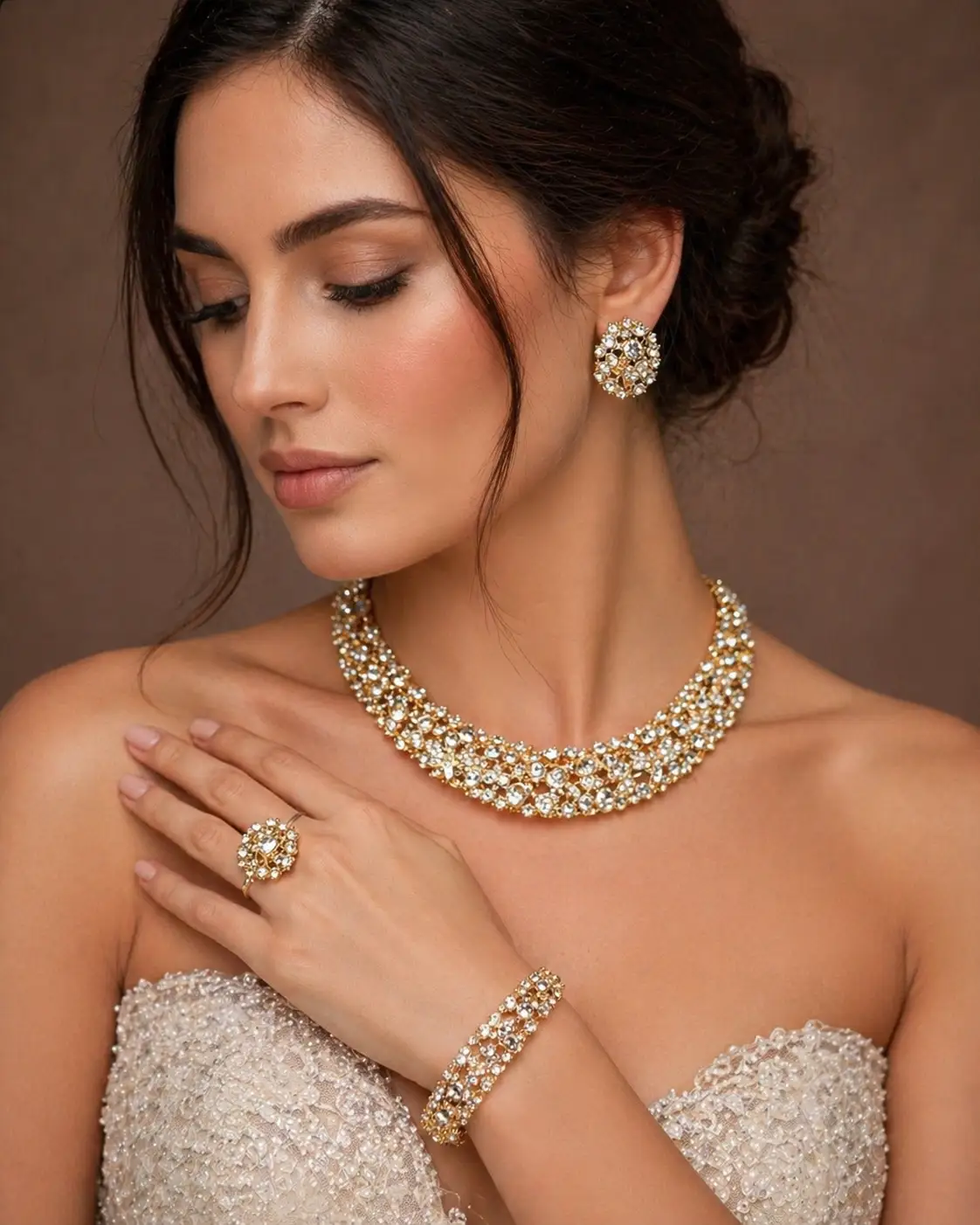 Bold Statement Bridal Crystal Set – Gold & Silver Necklace, Earrings & Bracelet by Glam Duchess (bold-statement-bridal-crystal-set-gold-silver-necklace-earrings-bracelet-copy)