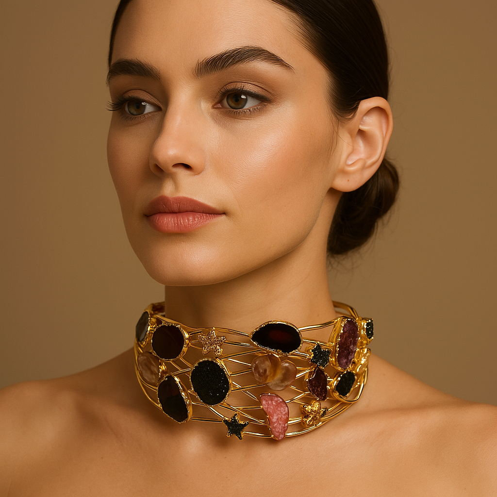 Gold Plated Baroque Pearl Choker Necklace - Handmade Adjustable Minimalist Statement Piece