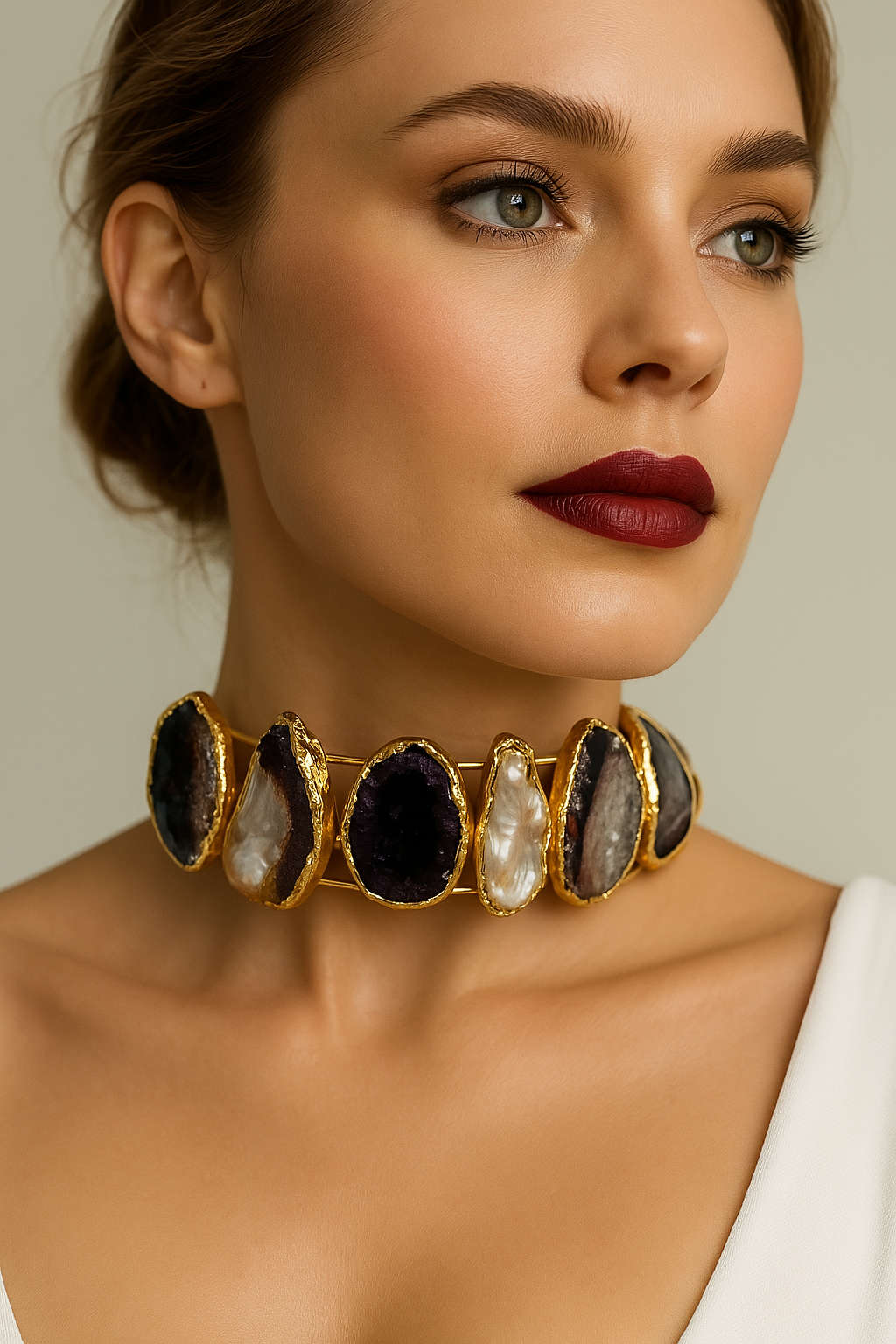 Gold Plated Baroque Pearl Choker Necklace - Handmade Adjustable Modern Statement Collar