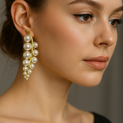 Gold Plated Pearl Crystal Drop Earrings - Bridal  Bridesmaid Jewelry Gift