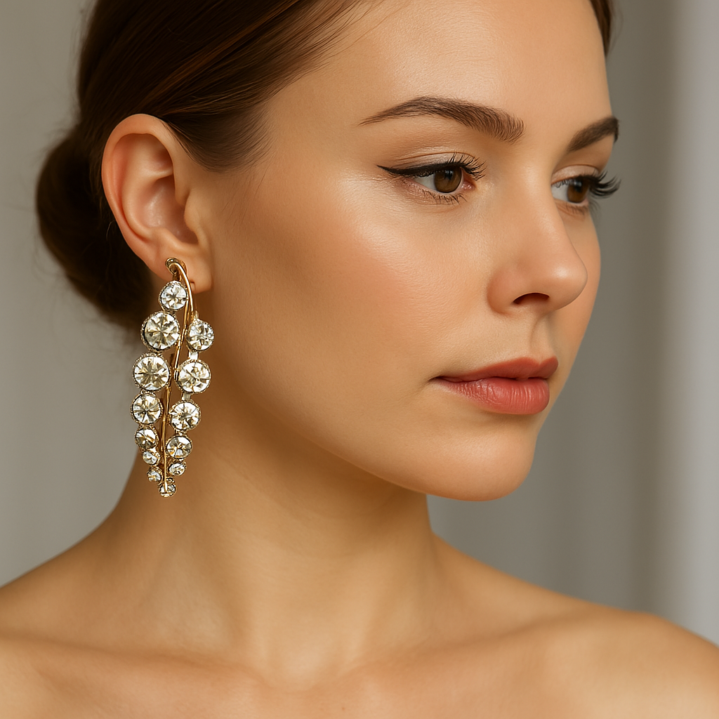 Gold Plated Pearl Crystal Drop Earrings - Bridal  Bridesmaid Jewelry Gift