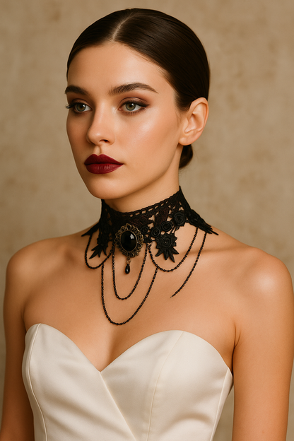 Victorian Gothic Choker Necklace - Black Lace Wedding Jewelry - Glam Duchess