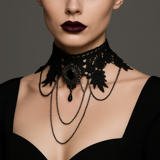 Victorian Gothic Choker Necklace - Black Lace Wedding Jewelry - Glam Duchess