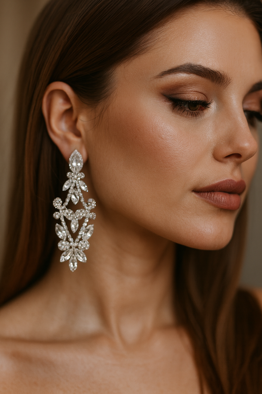 Bridal Chandelier Earrings - Silver  Rose Gold Victorian Drop Earrings for Bridesmaids