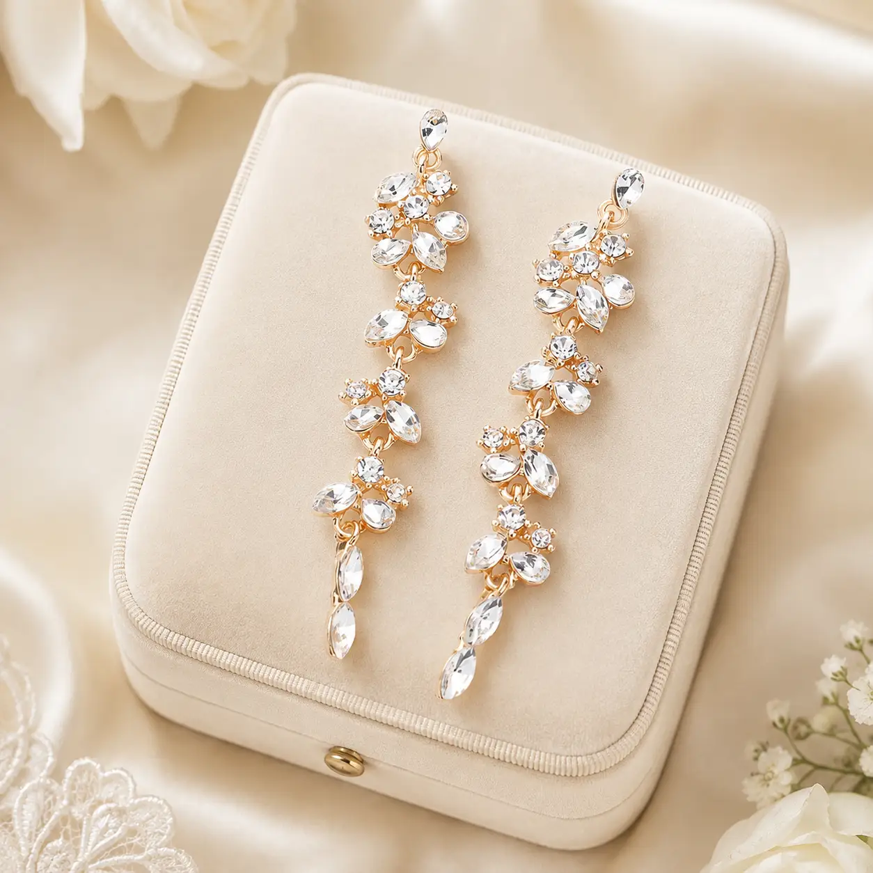 Marquise Round Strone Cluster Dropdown Evening Earrings - Earrings from Glam Duchess
