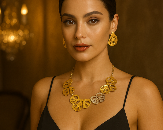 Minimalist Two Tone Gold Plated Necklace Earrings Set Chunky Jewelry Set
