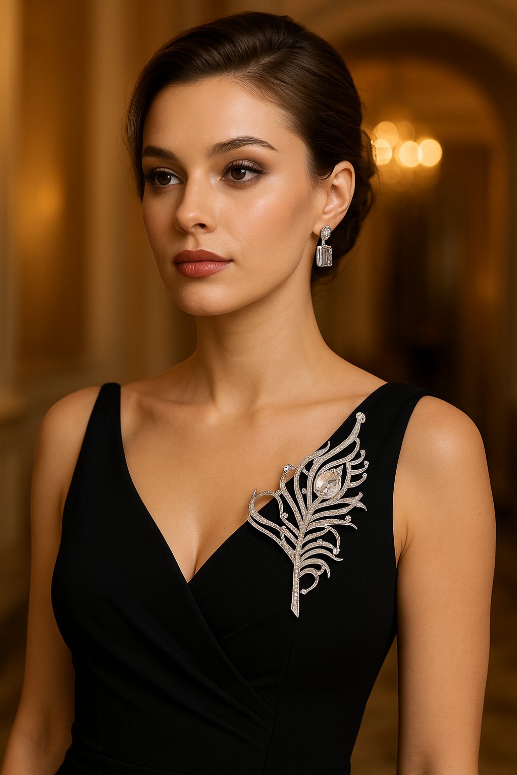 Luxury Crystal Peacock Feather Brooch – Elegant Statement Pin