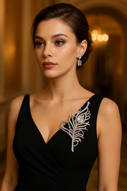 Luxury Crystal Peacock Feather Brooch – Elegant Statement Pin