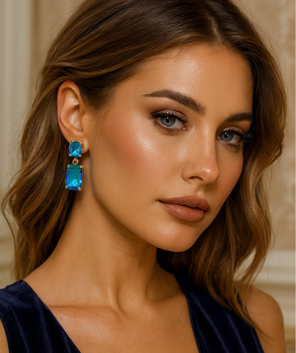 Square Rectangle Link Dangle Evening Earrings