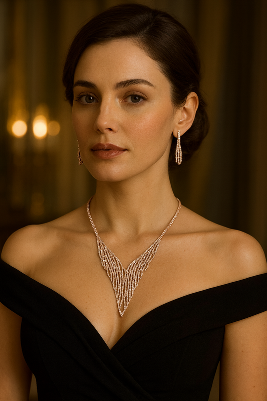 Elegant Crystal Mesh Necklace & Earrings Set – Bridal & Evening Jewelry
