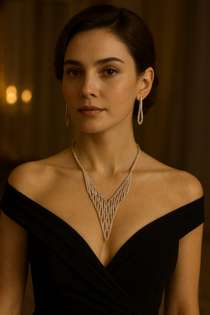 Elegant Crystal Mesh Necklace & Earrings Set – Bridal & Evening Jewelry