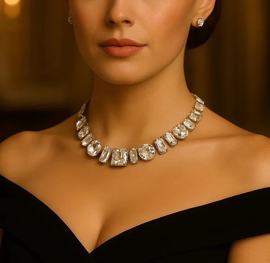 Luxury Crystal Statement Necklace & Stud Earrings Set - Glam Duchess