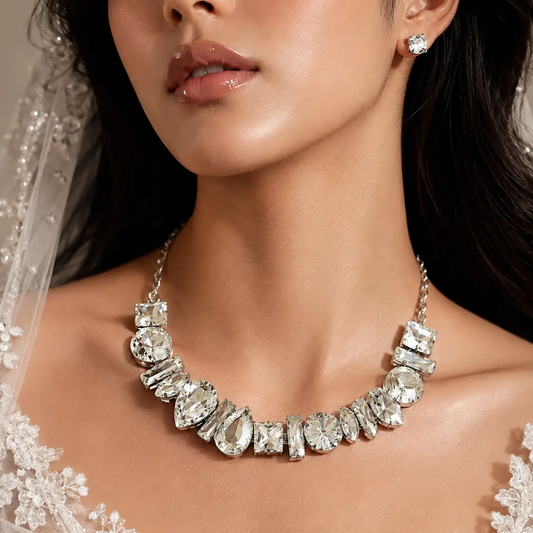 Crystal Statement Necklace Gold Bridal Set With Earrings - Jewelry Sets from Glam Duchess