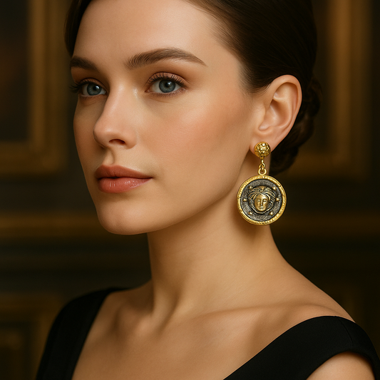Handmade 18k Gold Plated Roman Coin Medusa Medallion Earrings, Made in Turkiye - Glam Duchess