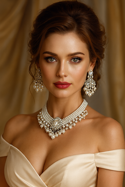 Handmade Pearl Bridal Jewelry Set – Statement Necklace & Earrings for Weddings