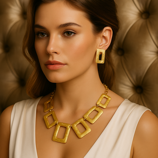 Chunky Geometric Jewelry Set - Bold Silver Gold Plated Necklace and Earrings Gift for Her, Handmade In Turkey - Glam Duchess