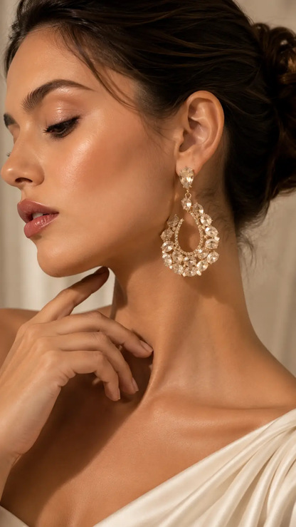 Crystal Hollow Teardrop Drop Earrings - Earrings from Glam Duchess