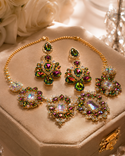 Rhinestone Drop Necklace & Earrings Set | Gold & Silver Bridal Jewelry - Jewelry Sets from Glam Duchess