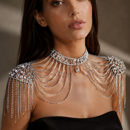 Rhinestone Shoulder Body Chain | Bridal Fringe Accessory - Body Jewelry from Glam Duchess