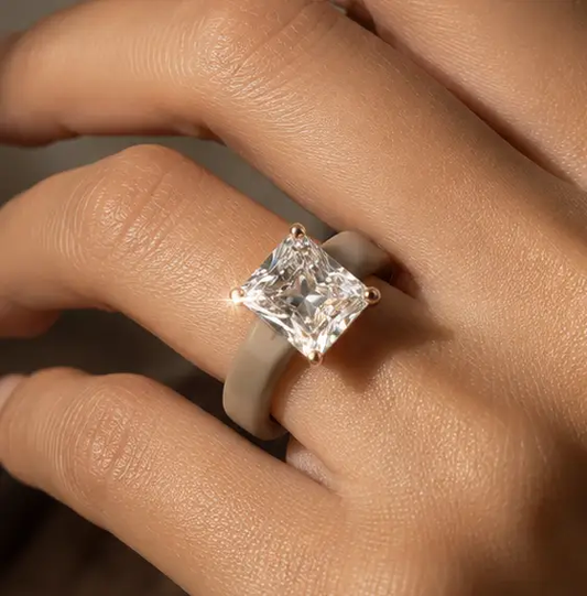 Silicone CZ Ring | Rose Gold Rectangle Stone | Sport Wedding Band - Wedding Bands from Glam Duchess