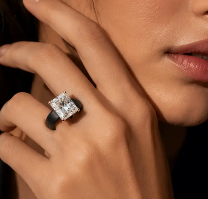 Silicone CZ Ring | Rose Gold Rectangle Stone | Sport Wedding Band - Wedding Bands from Glam Duchess