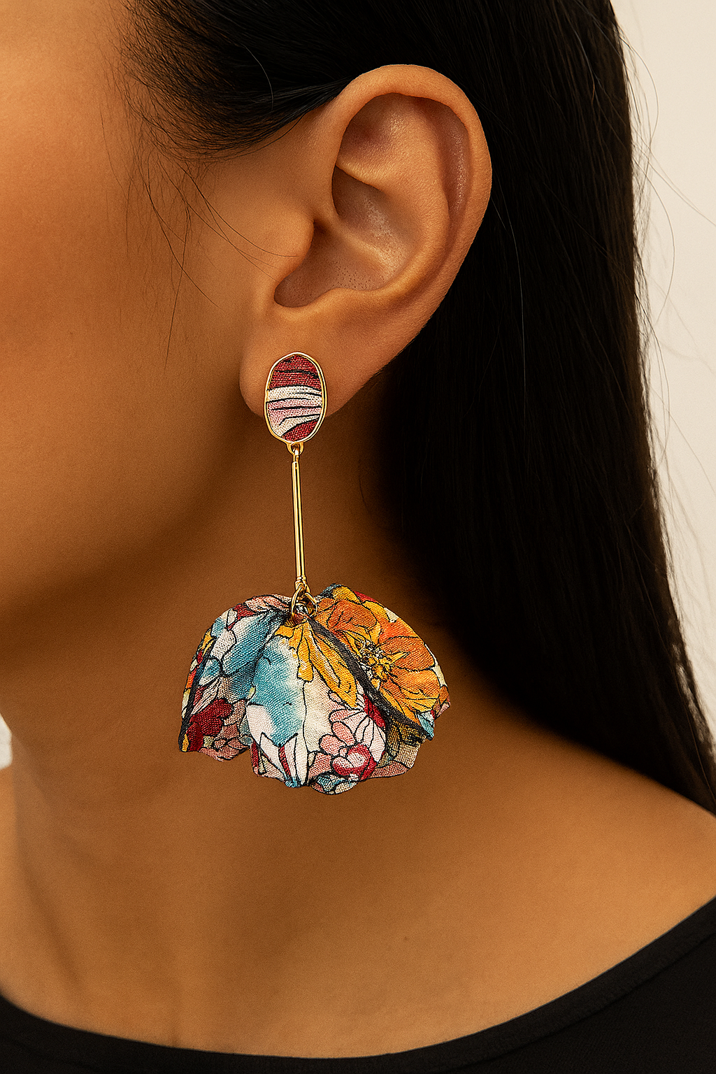 Vibrant Flower Pattern Layered Petal Drop Earrings